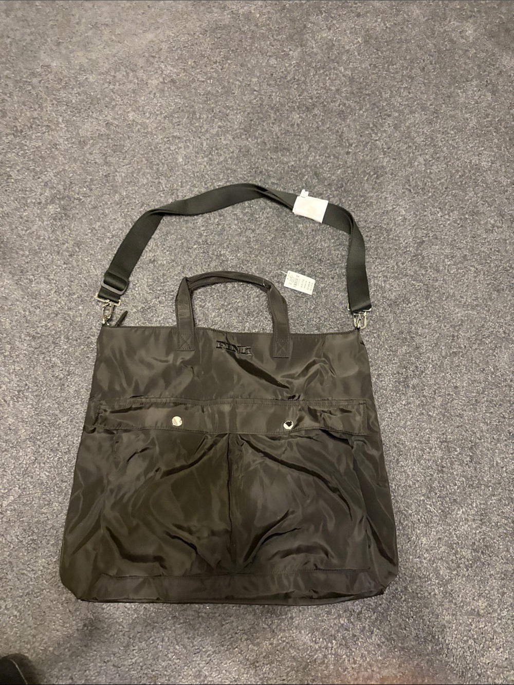 Black Nylon Tote with Adjustable Shoulder Strap